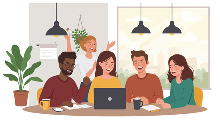 Diverse Group of People Collaborating Around Laptop.
