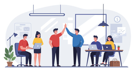Teamwork and Collaboration in Modern Office Environment.