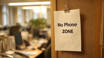 No phone zone sign on office door.

