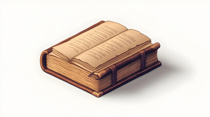 Aged Leather-Bound Book with Textured Pages on White Background