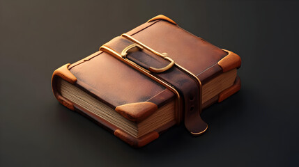 Aged Leather Journal with Gold Buckle on Dark Background