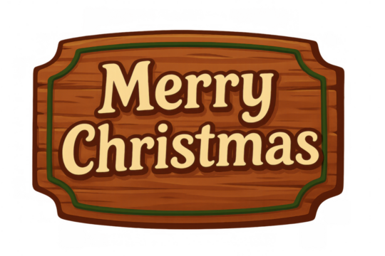 Wooden sign wishing merry christmas, ideal for christmas projects, with transparent background