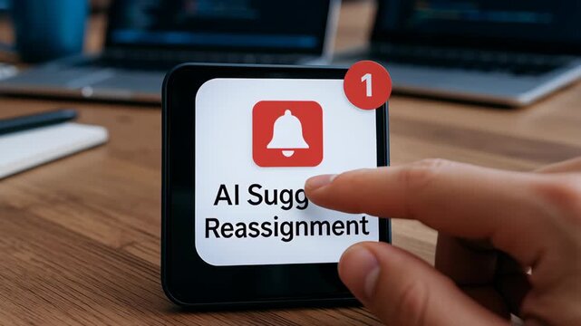 AI software developer collaboration with smart device alert notification for task reassignment boosting productivity and efficient management using