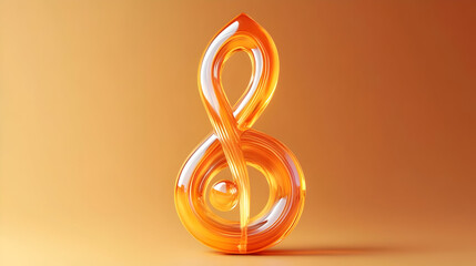 Amber Glass Treble Clef on Orange Background