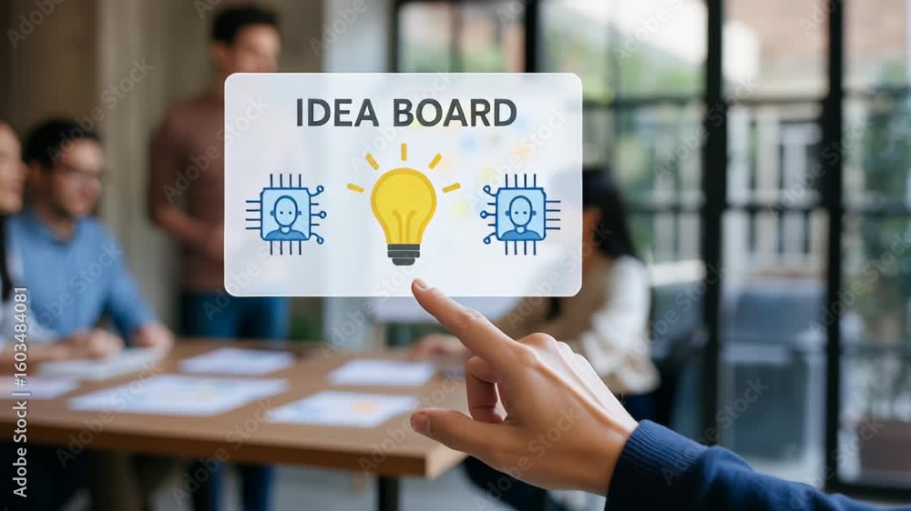 Aufkleber ai software developer collaboration sparks creative idea board with light bulb and digital icons mod