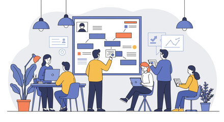 Team Collaboration and Presentation in Modern Office Setting.