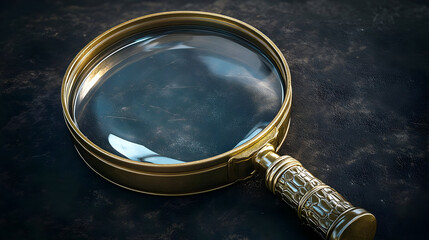 Antique Gold Magnifying Glass on Dark Textured Background