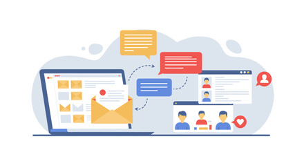 Email Marketing and Social Media Communication Illustration.