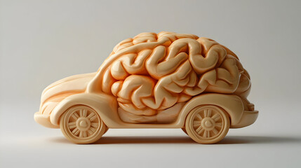 Beige Brain Shaped as a Car Model on Neutral Background