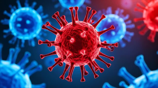 Microscopic Virus: Red vs. Blue Viral Structure