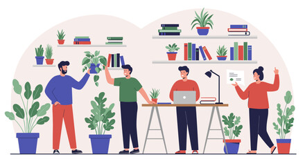 People Working in a Modern Green Office Space.