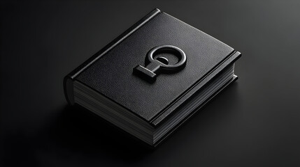 Black Leather Bound Book with Embossed Symbol on Dark Background