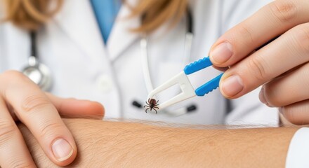 3d close up of tick removal with tweezers by a doctor