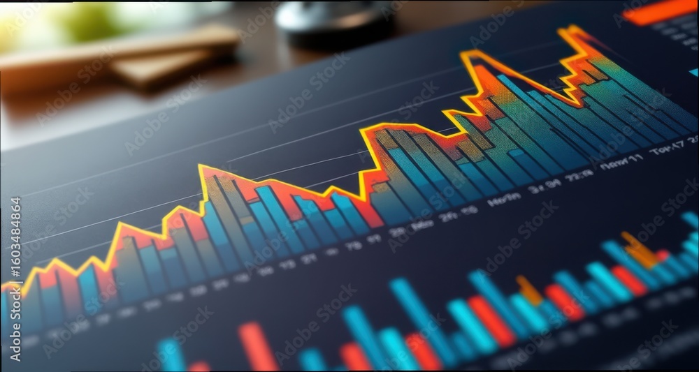 Poster growth line graph of investor report data visualization and analysis