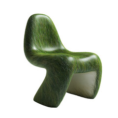 Unique green grass-textured chair design showcasing modern furniture aesthetics in a minimalist setting