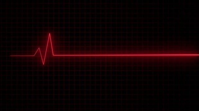 Neon heartbeat line on black background. 4k seamless loop animation. Heartbeat cardiogram.