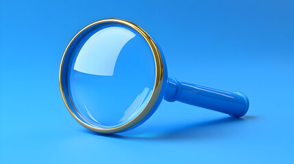 Blue Magnifying Glass with Gold Accents on Blue Background
