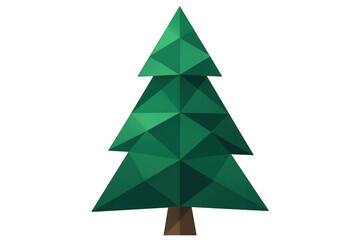 Obraz premium Green low poly christmas tree with brown trunk standing on transparent background, ideal for christmas projects