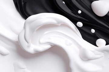 Monochrome fluid art with white swirls on black abstract