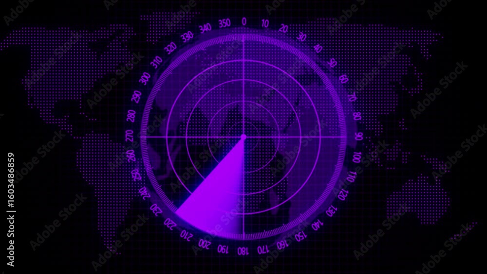 Poster futuristic teal radar screen animation with glowing hud circles and seamless digital interface.