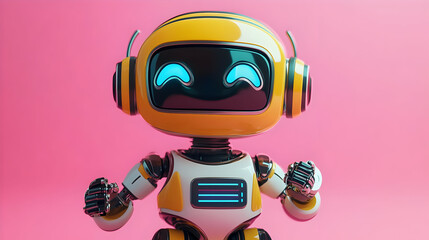 Cheerful Yellow Robot on Pink Background