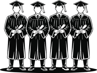 Graduation Ceremony Silhouette Pack  Vector Students in Academic Attire