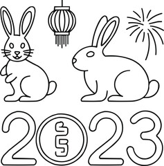 2023 One Line Art  Chinese Zodiac Rabbit New Year Icons
