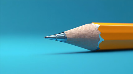 Close Up of a Sharpened Yellow Pencil on a Blue Background