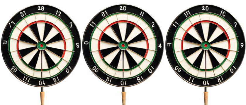 Three Dartboards Aligned on Black Background Displaying Concentric Circles With Red And Green Highlights Demonstrating Aiming And Precision