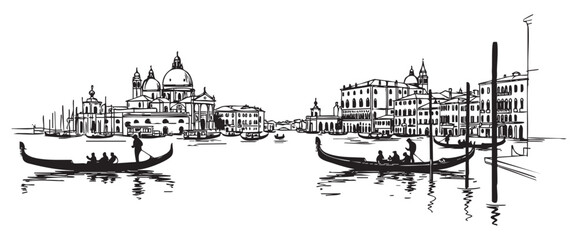 Fototapeta premium venice italy cityscape tall building engraving sketch vector illustration