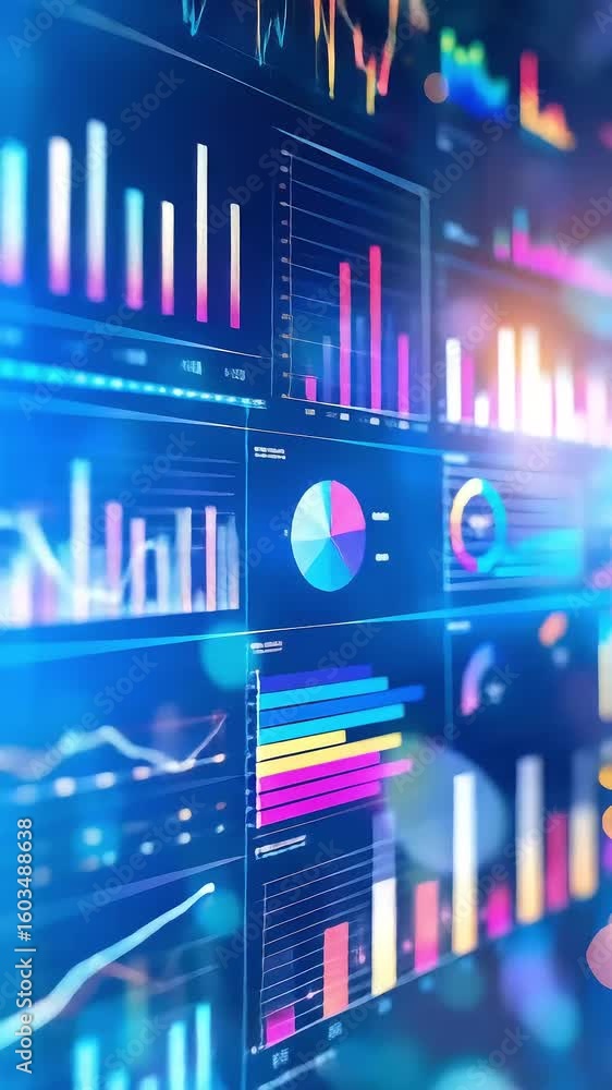 Poster digital data visualization of charts graphs and financial analytics