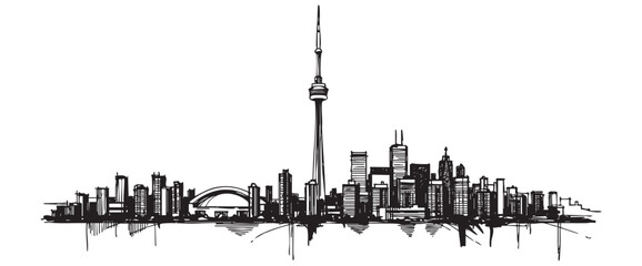 Naklejka premium toronto canada cityscape tall building engraving sketch vector illustration