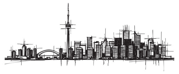 toronto canada cityscape tall building engraving sketch vector illustration