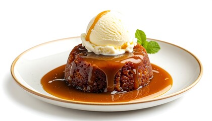 Caramel pudding with ice cream