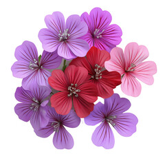 A vibrant bouquet of colorful flowers arranged beautifully, showcasing various shades of purple, pink, and red, perfect for decoration or gifting