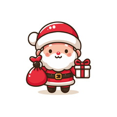 Santa Claus Holding Gift, Flat Cartoon Vector Illustratio