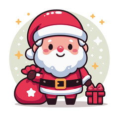 Santa Claus Holding Gift, Flat Cartoon Vector Illustratio