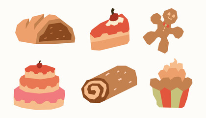 Flat Color Bakery Element Sticker Set with Pastel in Cutout Style