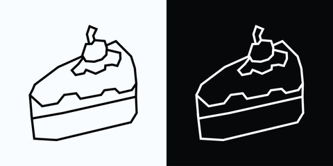Slice of Cake Icon in Black Line Art and White Line Art Cutout Style