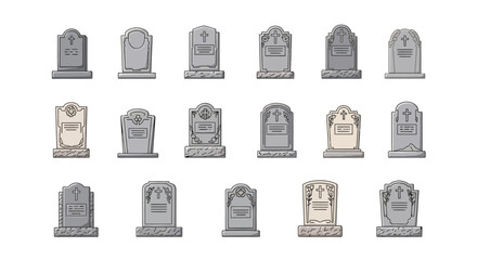 Diverse Collection of Tombstones and Gravestones in Varying Designs for Memorial Graphics