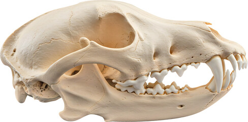 Detailed Canine Skull with Visible Jaw and Teeth.