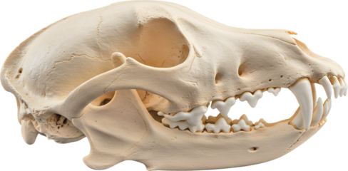 Detailed Canine Skull with Visible Jaw and Teeth.
