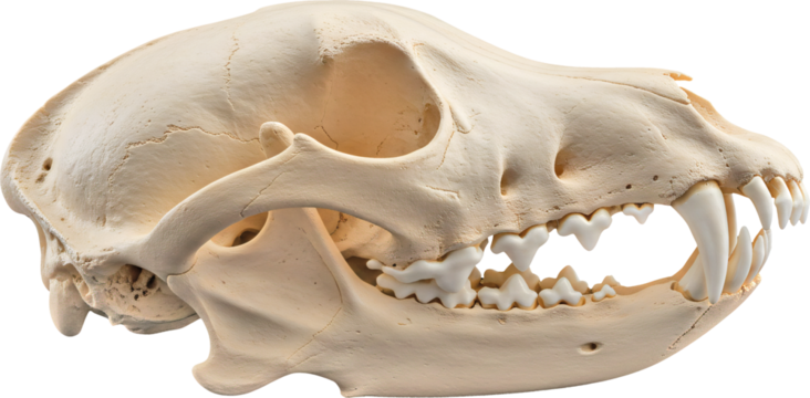 Detailed Canine Skull with Visible Jaw and Teeth.