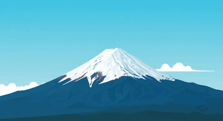 Serene and stylized rendition of a majestic mountain landscape with a clear sky evoking wanderlust and peaceful contemplation