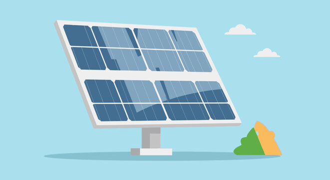 Illustration of Modern Solar Panel Array Under a Clear Blue Sky for Green Energy Conversion