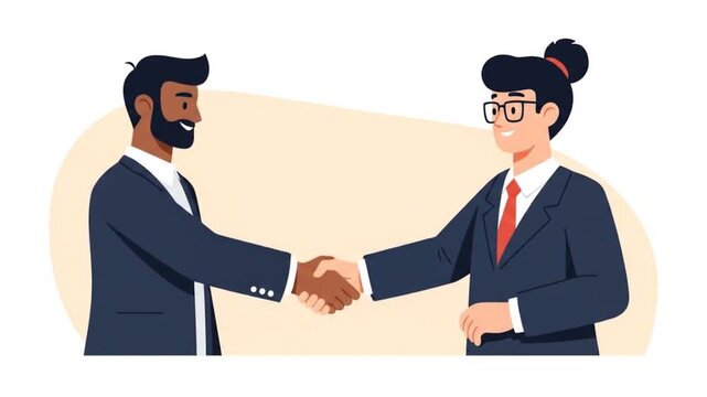 Animated Business Deal: Two Professionals Shaking Hands in Agreement