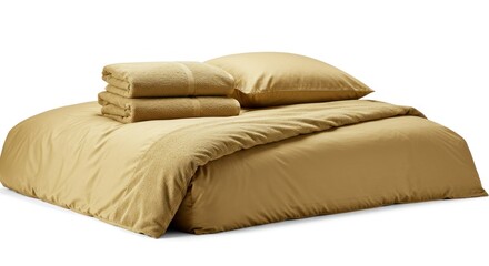 Mustard-yellow bedding set, folded linens