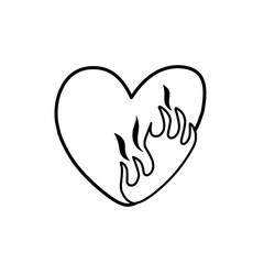 hand-drawn heart with burning fire icon