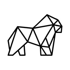 Image made with gorilla Origami. Monochrome. Tangrams. Line drawing illustration.