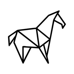 Image made with horse Origami. Monochrome. Tangrams. Line drawing illustration.